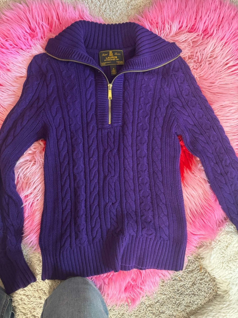 Lauren Ralph Lauren Purple Cable-Knit Half-Zip Sweater